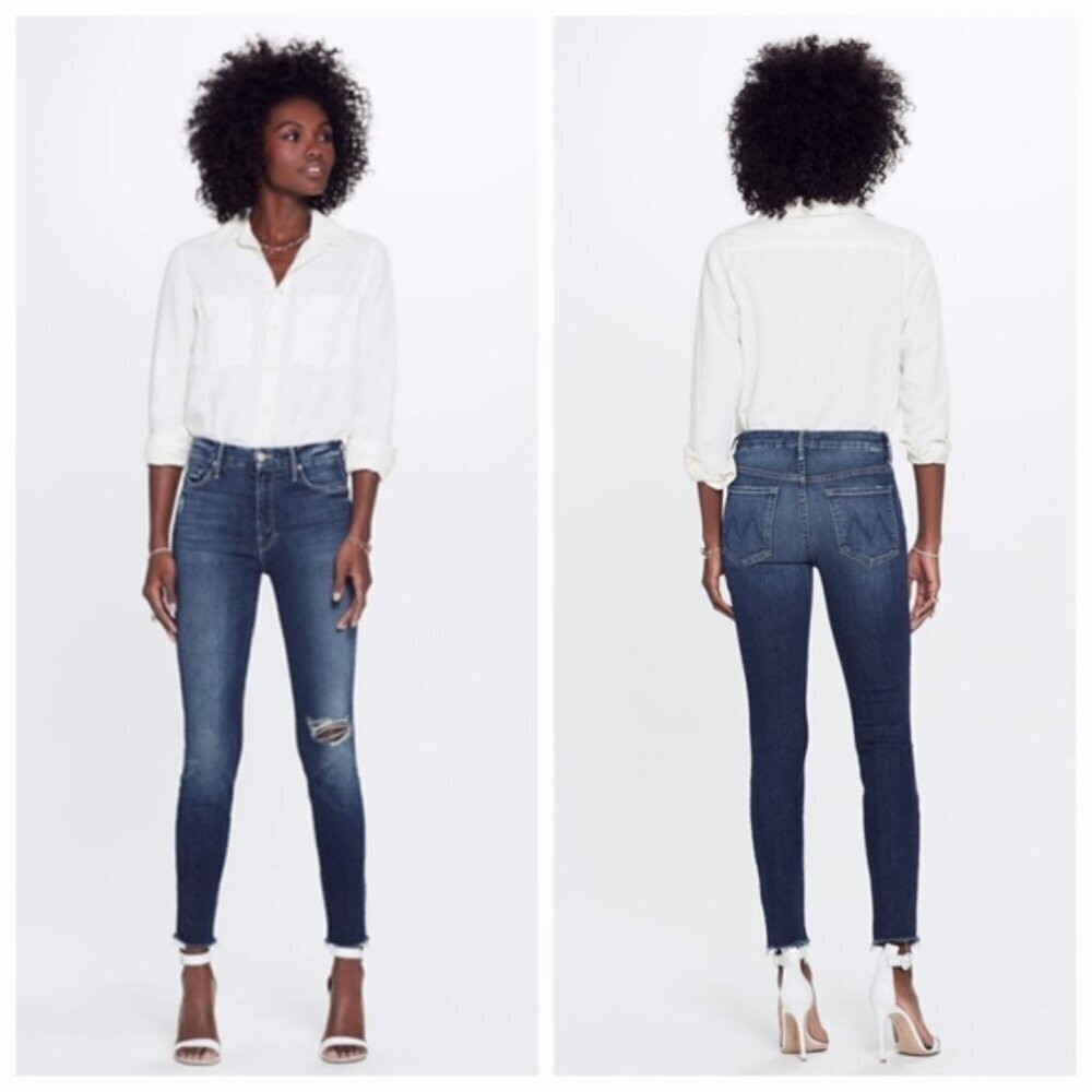 MOTHER High Waisted Looker Ankle Fray Distressed Skinny Jeans on Cat Attack